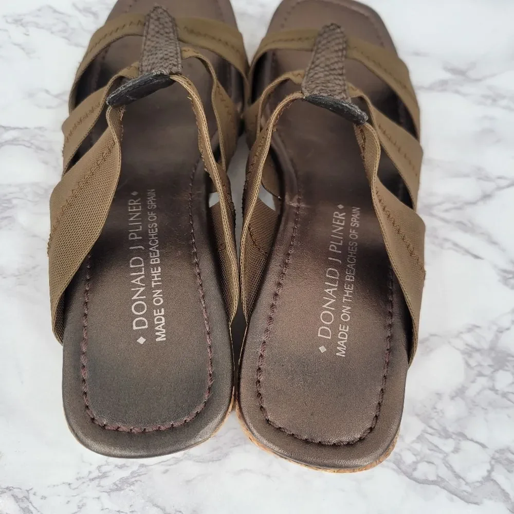 Donald Pliner Vintage Cork Wedge Slide Sandals with Snakeskin Leather Accent
